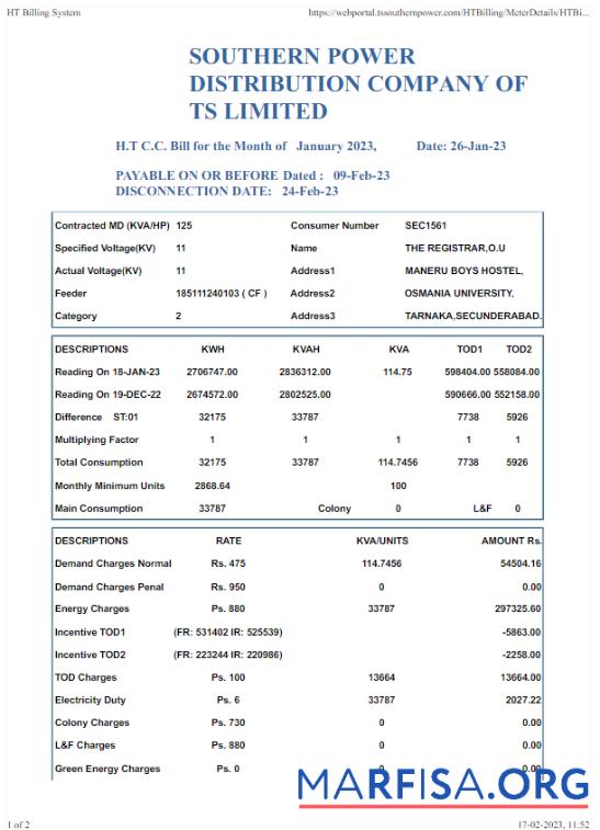 Realistic INDIA SOUTHERN POWER utility bill Word and PDF template